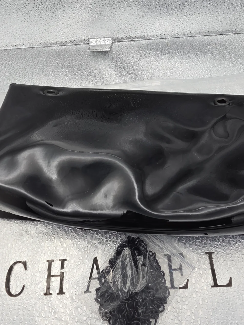 CHANEL Black Patent Leather Fold-Over Clutch with CC Motif